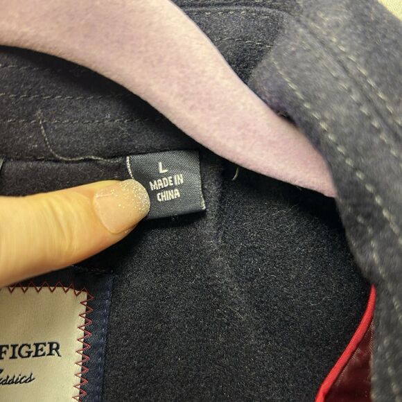 Tommy Hilfiger Double Breasted Navy Blue Wool Trench Coat Womens Large Belted - Picture 3 of 9